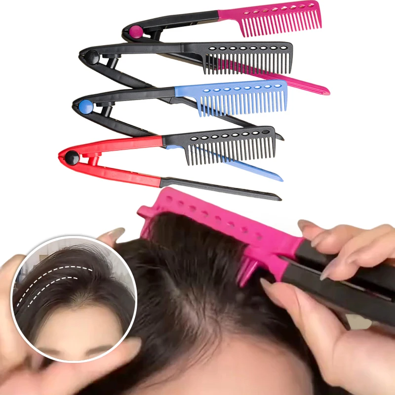 V-Shaped Hair Straightening & Styling Brush - Versatile Unisex Hairdressing Tool
