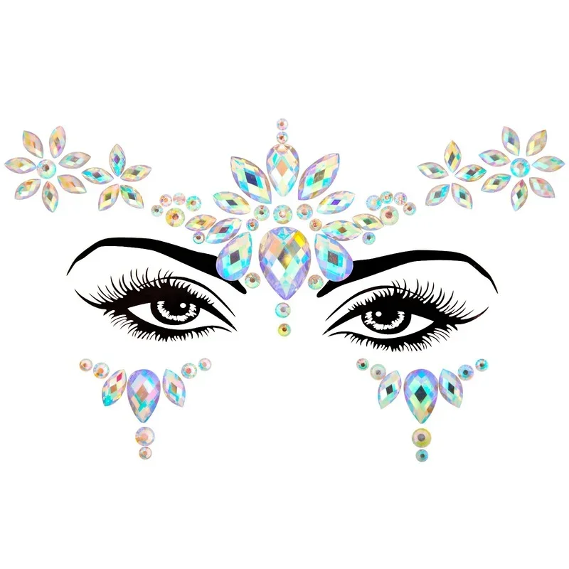 Sexy Face Tattoo Stickers Glitter Fake Tattoos Rhinestones for Woman Temporary Tattoos Party DIY