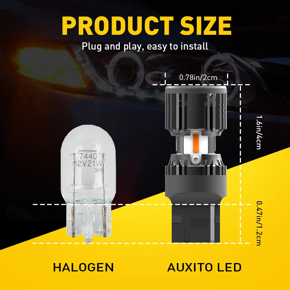 AUXITO LED Canbus    ÷ 7440 LED ǥñ  ڹ, ڵ  õ, 12V, T20, W21W, WY21W, 2 