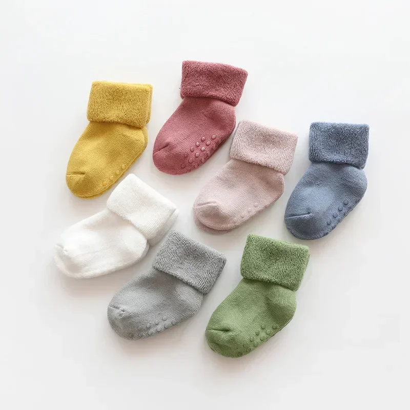 Winter Warm Thick Baby Girls Boys Socks Newborn Baby Socks Terry Anti Slip Socks for Baby Solid Infant Clothes Accessories 2