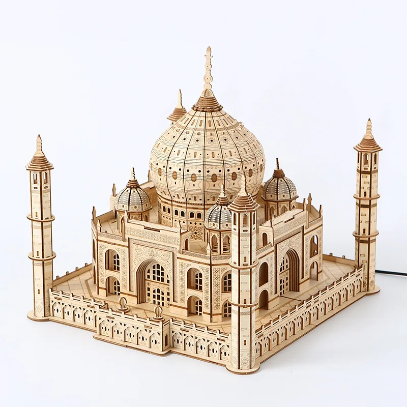 3D Puzzle Wooden House Model Royal Castle Taj Mahal With Light Assembly Toy For Kids Adult DIY Model Kits Decoration for Gifts 5