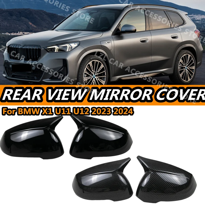 

2X Side Wing Mirror Cover Caps For BMW New X1 U11 U12 2023 2024 Horn Style Rearview Mirror Cover Add on Car Accessories