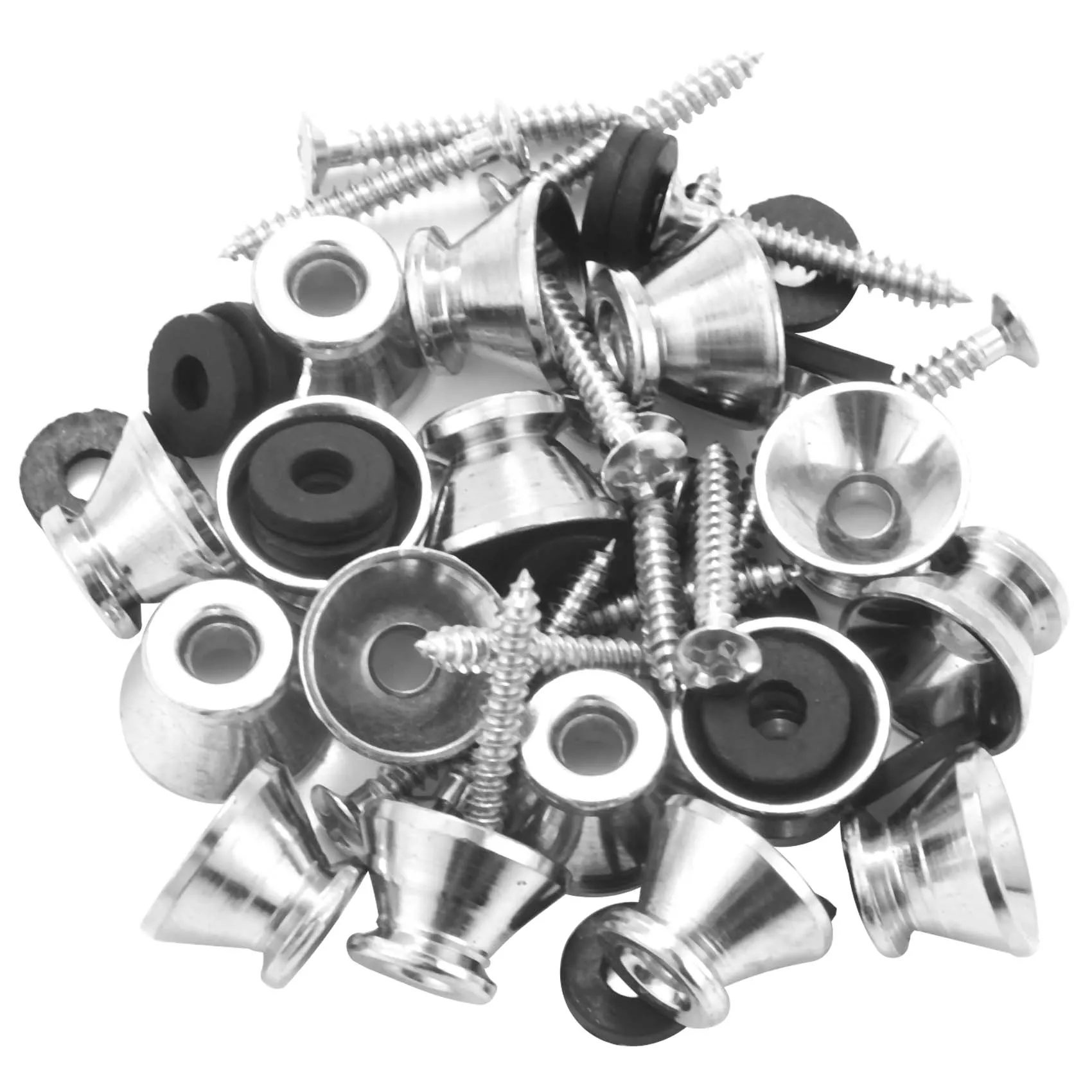 

Guitar Bass Chrome Metal End Pin Strap Buttons Locks Cushion Screws (16Pcs)