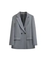 Women's Double Breasted Office Wear Blazer Coat, Long Sleeve, Flap Pockets, Female Outerwear, Chic Tops, Fashion - Image 2