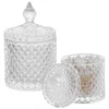 2Pcs Glass Apothecary Jars Set Crystal Vanity Organizers Makeup Storage Containers Decor Canisters For Home Kitchen (20oz+10oz) 1