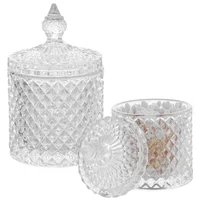 2Pcs Glass Apothecary Jars Set Crystal Vanity Organizers Makeup Storage Containers Decor Canisters For Home Kitchen (20oz+10oz) 1