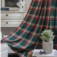 Christmas Window Curtain Red Green Plaid Cotton and Linen Curtains American Retro Country Style Valance Curtains For Kitchen 1