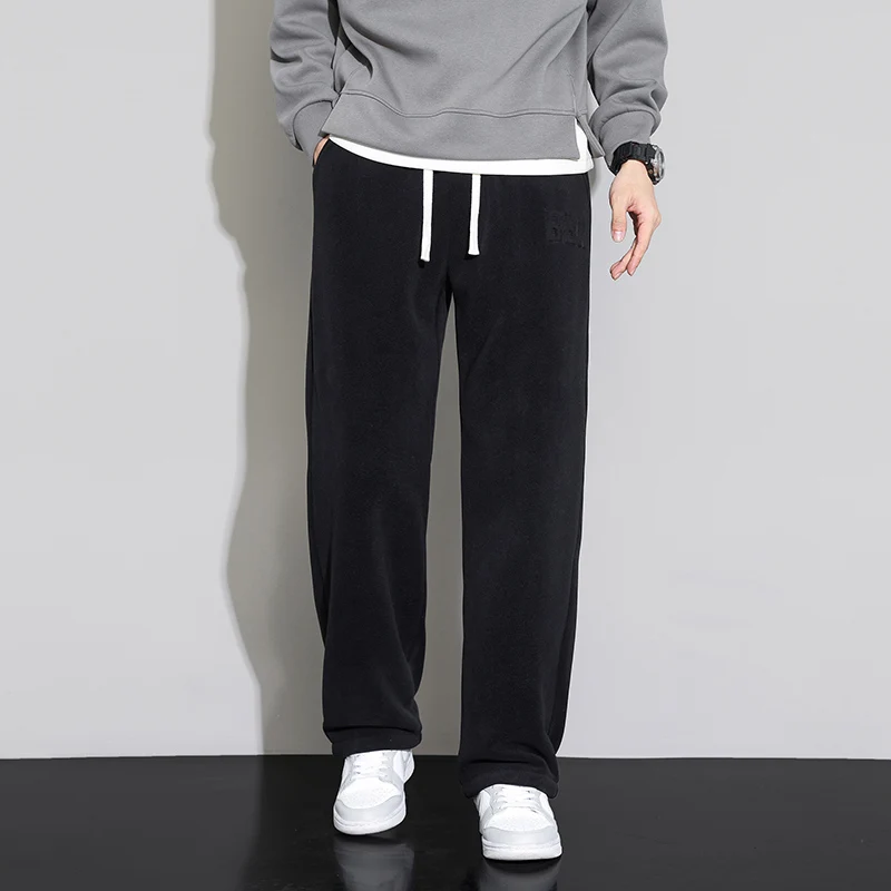 Men Outdoor Wide Leg Fleece Sweatpants Velvet Lining Cargo Pants Winter