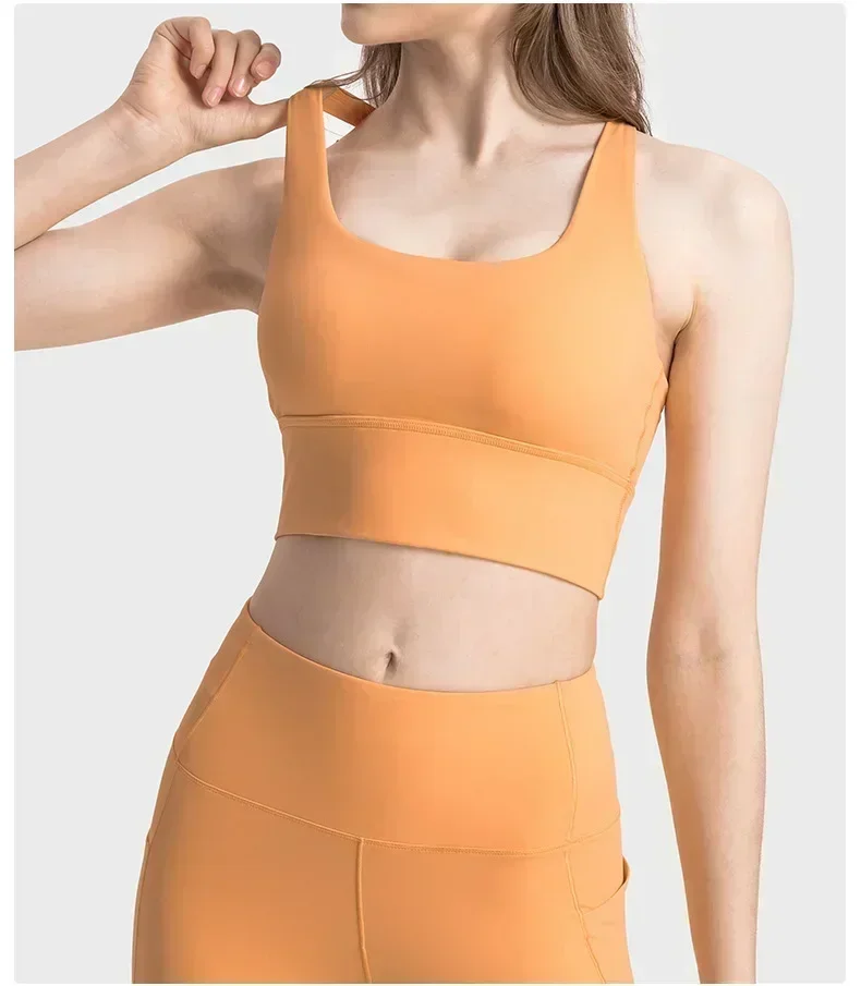 Lemon Women Clothing Yoga Cross-Backless Integrated Fixed Cup Sports Bra Underwear Gym Outdoor Fitness Jogging Sportswear Vest