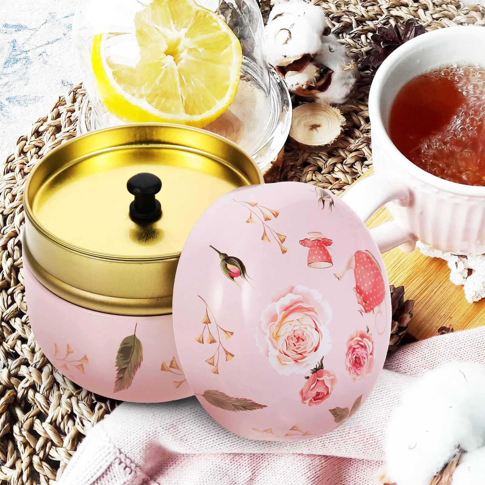 2pcs Tinplate Jars 튼튼한 저장 용기 먼지 방지 차 향기로운 루스 파우더 상자 가정용 선물