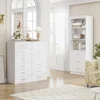 71" H White Bookshelf with Drawers, Bookshelf and Bookcase with 3-Tier Open Shelves, Tall Bookcase Tall Storage Cabinet for Home 5