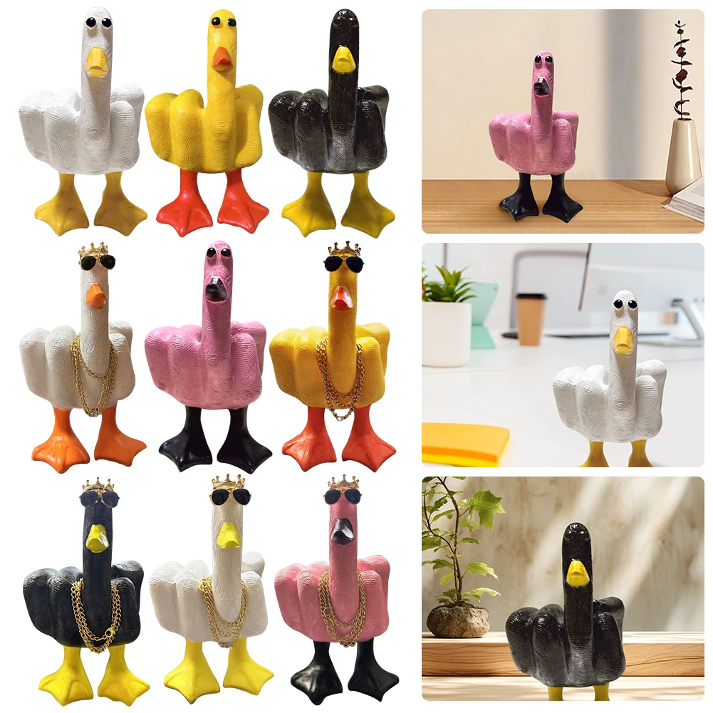 

Middle Finger Cute Duck Figurine Resin Duck Decorative Figurine 15cm Funny Duck Statue for Home Garden Desk Decoration