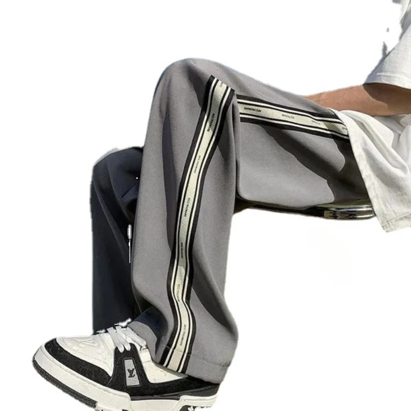 EBAIHUI Men's Sports Pants Versatile Straight Tube Casual Male Pants Spring Autumn Inns Solid Color Loose Panel Design Trousers