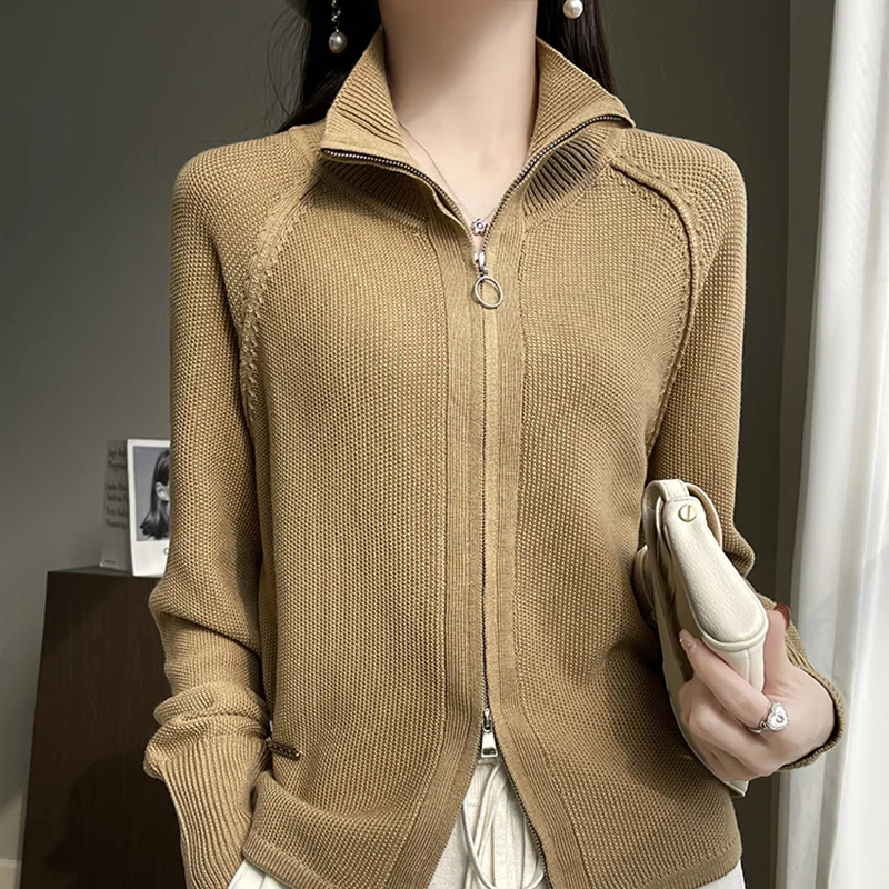 

Wool Cardigan Sweater Women Turtleneck Long Sleeve Top Korean Style New In Outerwears Mujer Knit Zipper Designer Spring Clothe