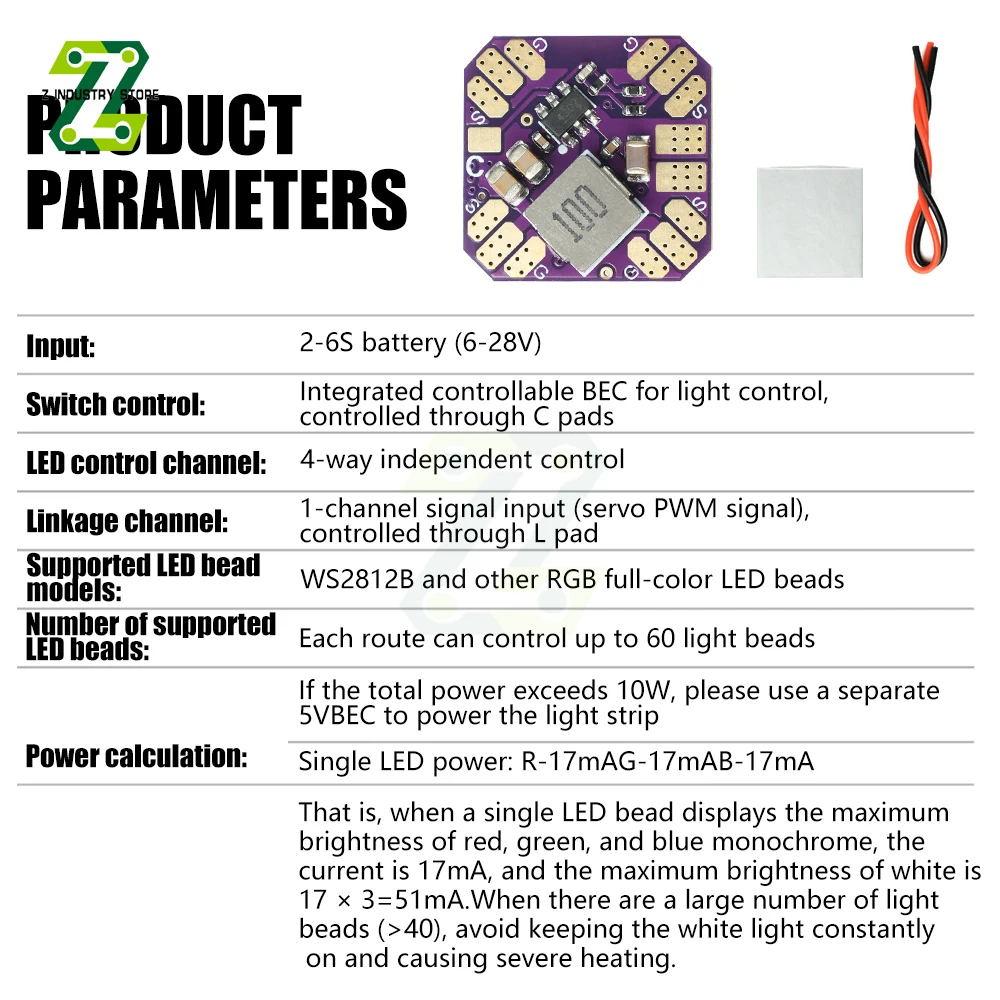 Contrôleur LED RVB 2-6S pour Drone FPV, 4 Canaux, WiFi, WS2812B