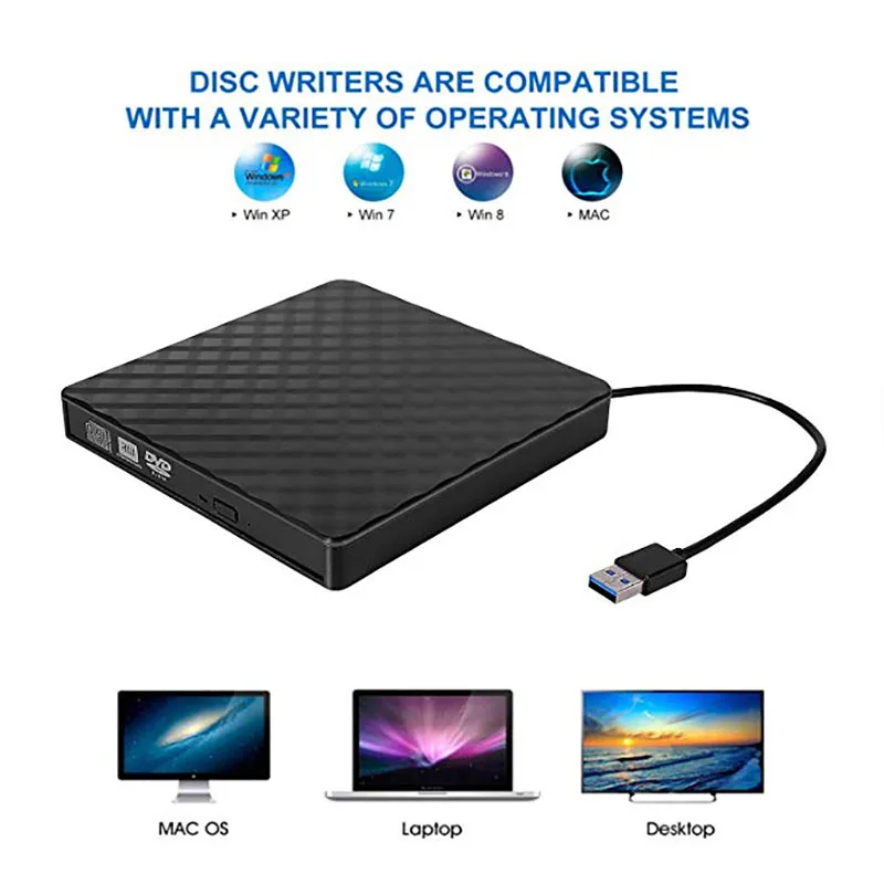 Portable high-speed USB 3.0 External  CD/DVD ROM Optical Drive External Slim Disk Reader Desktop PC Laptop Tablet  DVD Player