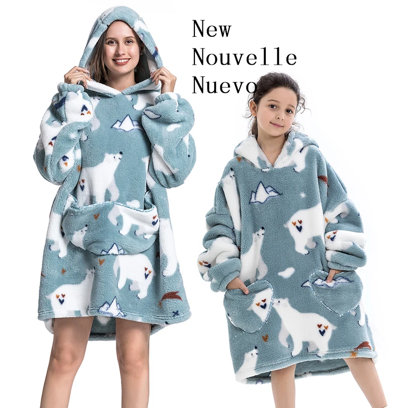 Family Hoodie Oversized Homewear Fleece Warm Sherpa Blanket Thick Girls Sleepwear ,if you need two Sweatshirt, please order two