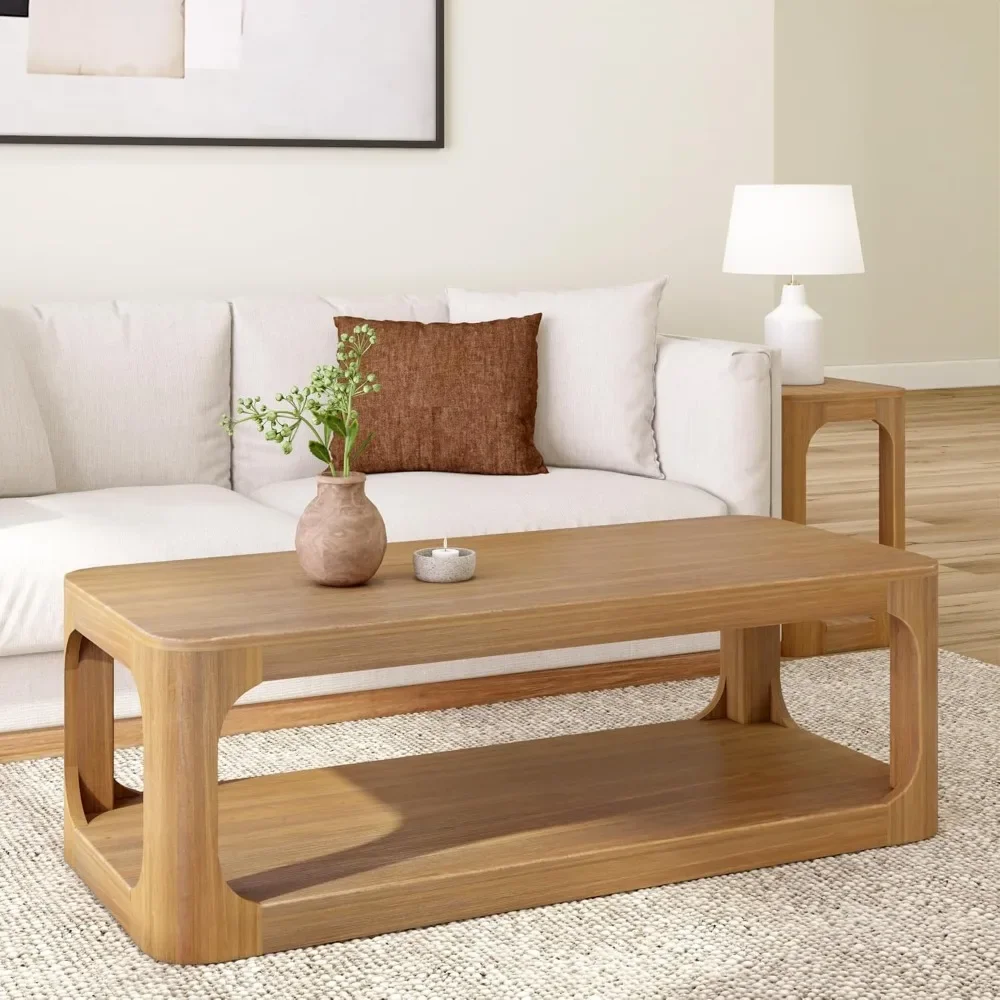 Forma Coffee Table, Solid Wood 54 Inch Modern Coffee Table with Shelf, Contemporary Center Table with Storage Space