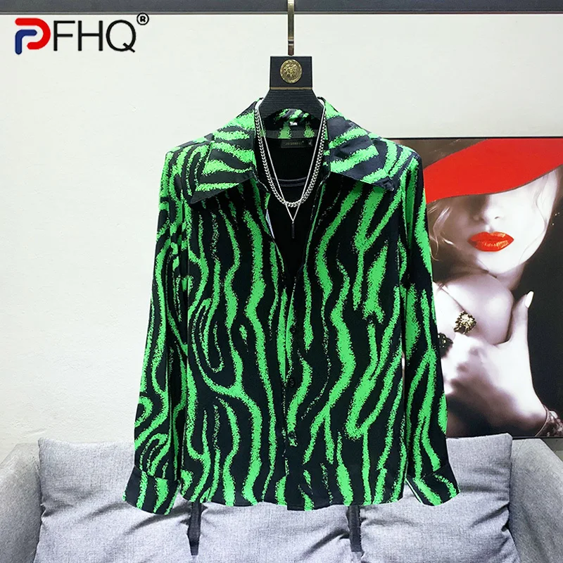 

PFHQ 2023 Summer New Fashion Striped Shirts For Men Turn-down Collar Long Sleeve Single Breasted Loose Men's Blouse Tide 21F4055