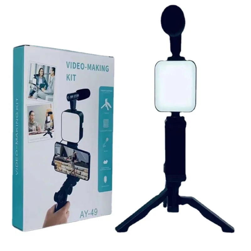 

AY-49 Mobile Phone Vlog Selfie Stick Short Video Live Broadcast Fill Light Bracket Video Conference LED Mini Photography Light