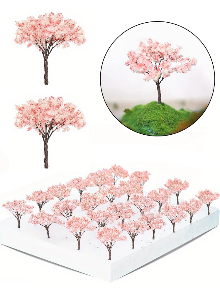 10Pcs 6.5cm 소형 벚꽃 꽃 나무 모델 높이 65mm 식물 디오라마 키트 Diy 모래 테이블 HO 철도 장면 레이아웃 액세서리