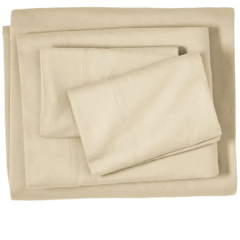

100% Cotton Flannel Deep Pocket 4-Piece Sheet Set with 2 Bonus Pillowcases (King, Sand) Freight free