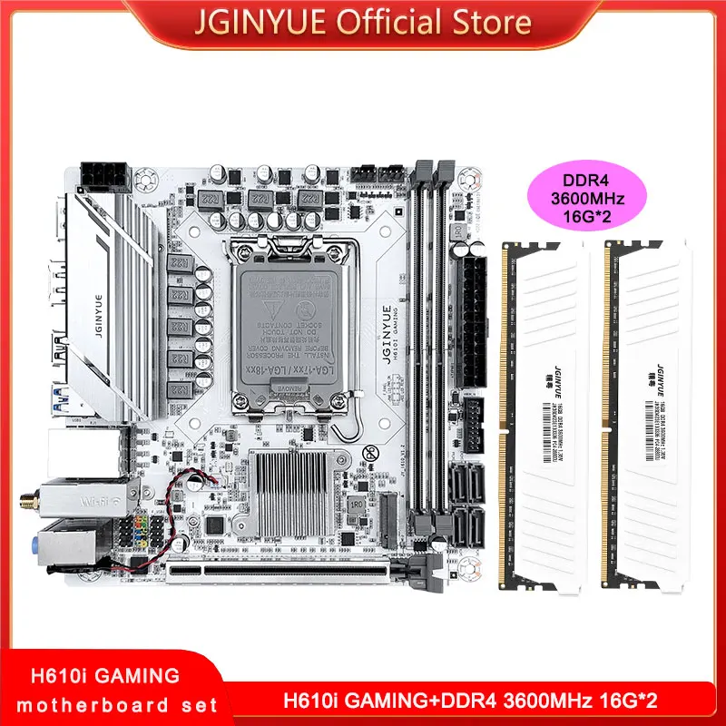 JGINYUE H610i LGA1700 Motherboards combo set DDR4 3600mhz(16G*2) RAM