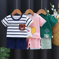 Vêtements imprimés de dessins animés, vêtements de maison en pur coton, costumes 2 pièces pour tout-petits, mode, survêtements mignons et décontractés, T-shirt + short contrasté 4