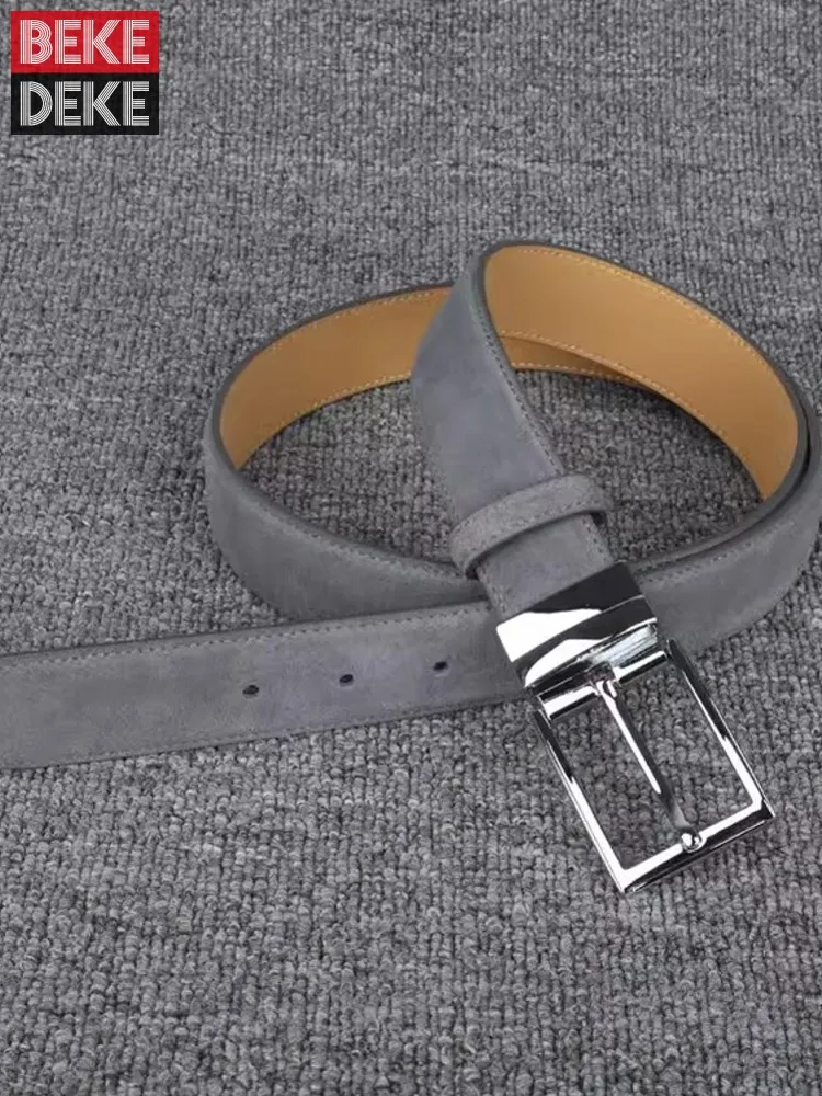 

Mens Casual Cow Suede Leather Belt Pin Buckle Strap For Pants Width 3.4cm Waistband Male Belts For Jeans