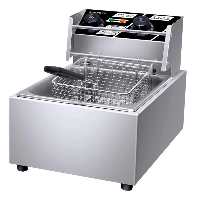 10L Stainless Steel Commercial Electric Deep Fryer Single Cylinder Smokeless Chicken Dough French Fries Frying Machine