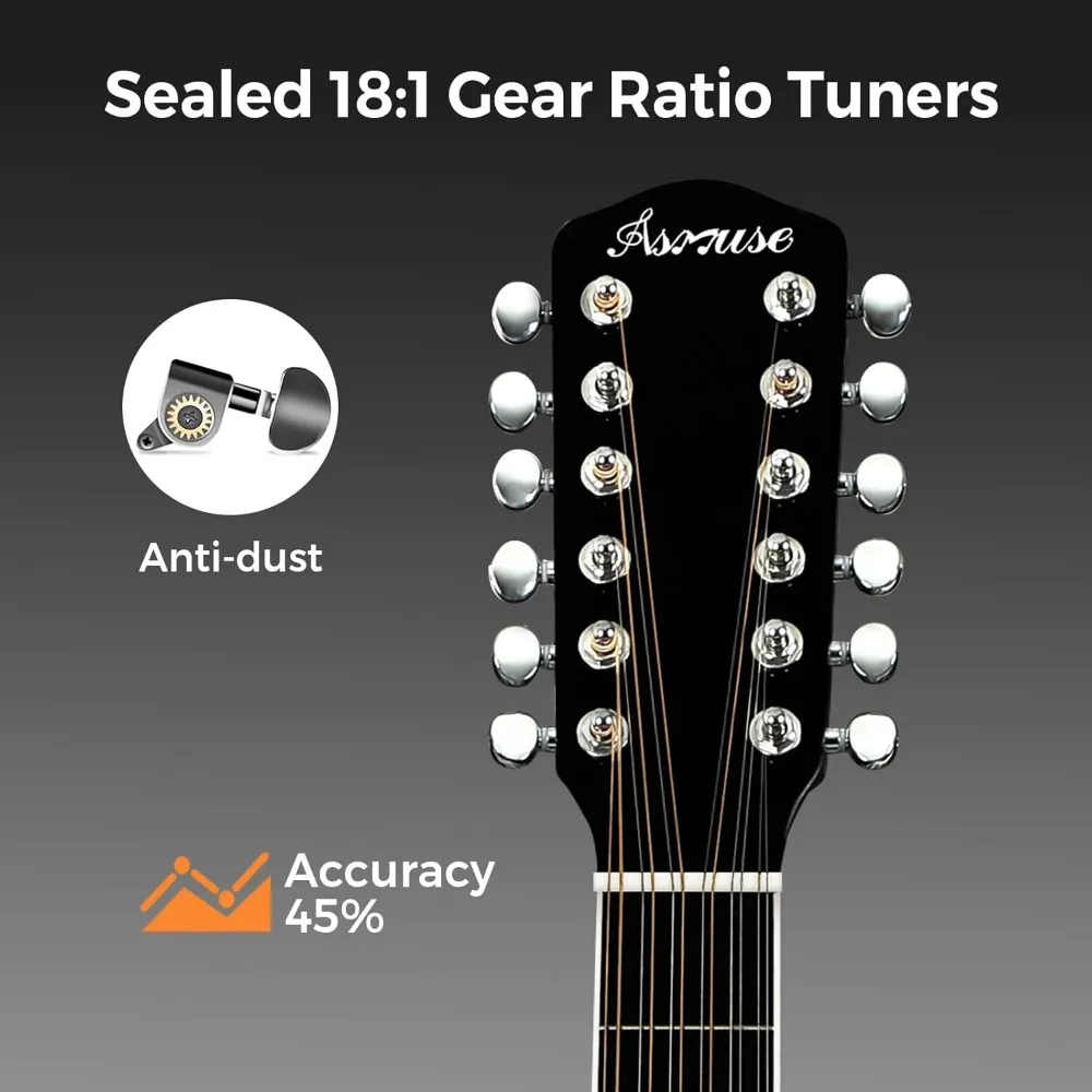 12 String Guitar,42&rdquo; Acoustic Electric Guitar, 12 String Full Size Acoustic Guitar Bundle with 4-Band EQ, Gig Bag, Picks.