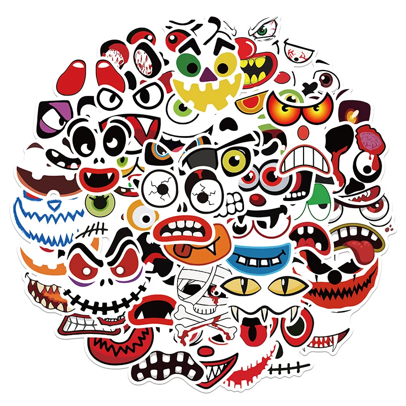 

50PCS New Halloween Pumpkin Face Stickers Guitar Skateboard Ghostface Trick or Treat Party DIY Decorative Sticker Waterproof