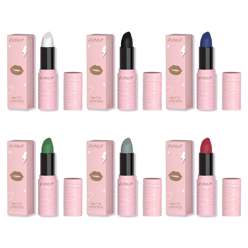 

6 Colors Matte Lipstick for Women Halloween Lip Makeup Cosplay Non-Stick Cup Not Fade Long-lasting Waterproof Lip Stick E74C