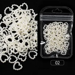 Elegant Pearl Heart Nail Art Charms Set - 50 Pieces 3D Decorative Beads and Rhinestones (02 Beige Heart 50pcs)