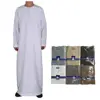 Arabian Long Robe for Men round Neck Pocket Design Polyester Fiber Spring Autumn Casual Wear Middle East Style Long Dress