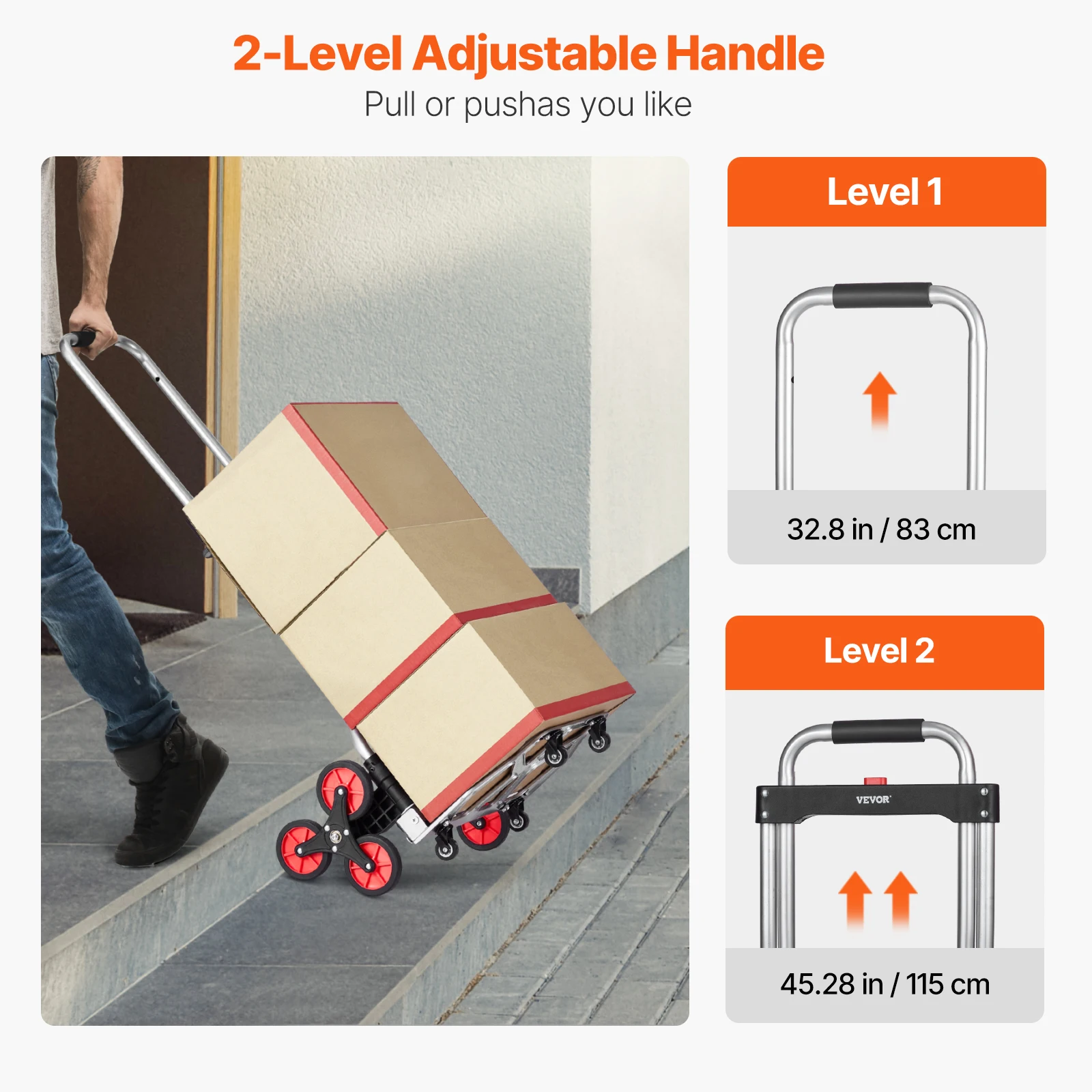 SucceBuy 260lbs Folding Hand Truck with Telescoping Handle & 2 Elastic Ropes Stair Climbing Cart Dolly for Warehouse Moving