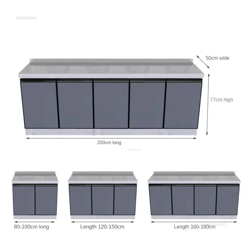 Stainless Steel Waterproof Kitchen Cabinets Household Furniture Rental House Kitchen Cabinet Kitchen Storage Sink Stove Cabinet 6