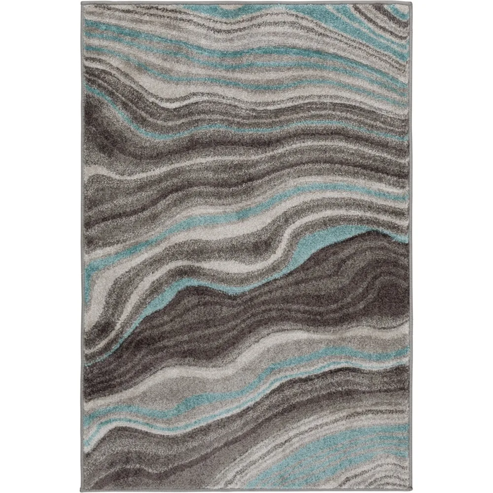 

5' X 7' Waves Teal Indoor Area Rug Carpets for Living Room