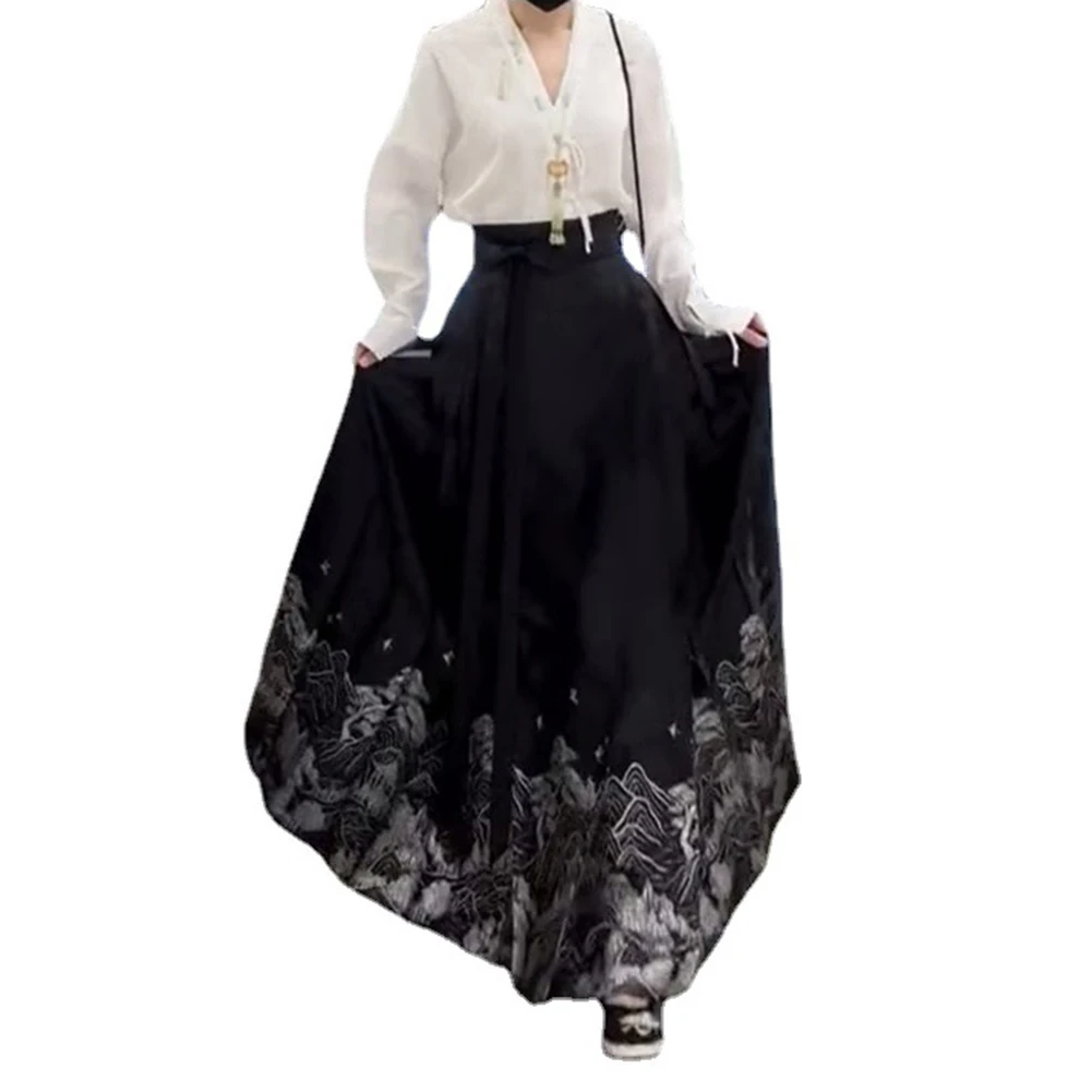 

1 Embroidery Hanfu High-end Horse Face Skirt Long Dress Retro Simple Skirt 1 Solid Color Comfy Fashion Stylish