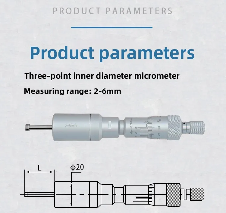 3점 내부 마이크로미터 내부 구멍 직경 고정밀 기계식 스케일 스타일 소형 깊은 버니어 3점 고정