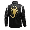 Men Winter Driving Leather Jacket Men Scorpion Embroidered Hooded Jacket PU Leather Motorcycle Jacket 3