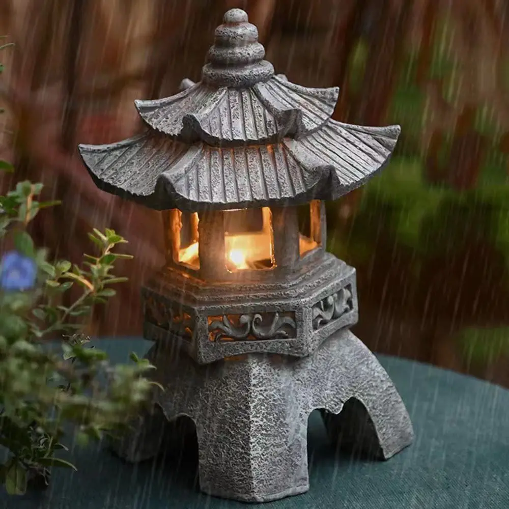 Creative Resin Solar Lamp Palace Lanterns Tower Statue Courtyard Zen Decoration Ornaments Solar Powered Pagoda Lantern solar lanterns resin statue resin handicraft ornaments garden statue resin ornament resin ornaments garden decoration pagoda lantern