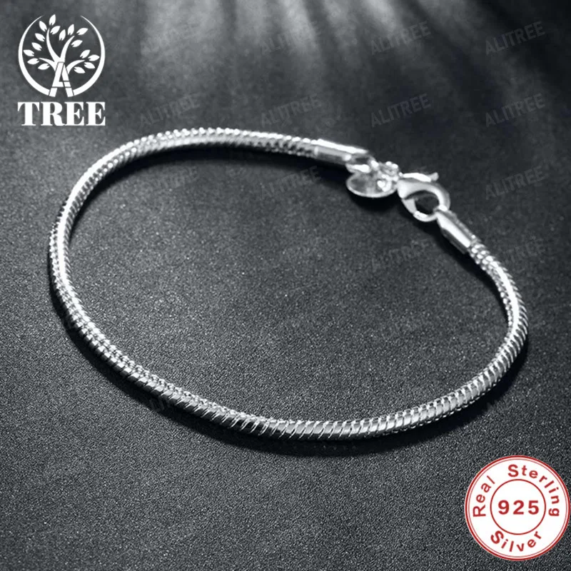 Bracelet SHSTONE 925 Sterling Silver 3mm 4mm Snake Chain 8 inches Basis For Woman Charm Wedding Engagement Fashion Party Jewelry