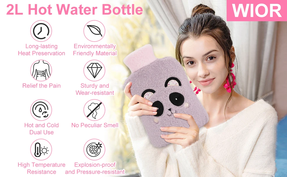  Bolsa de agua caliente de 3 litros, botella de agua caliente  para dolor de espalda, cuello y hombros, calentador de pies, calambres  menstruales, terapia de calor y frío, gran regalo para