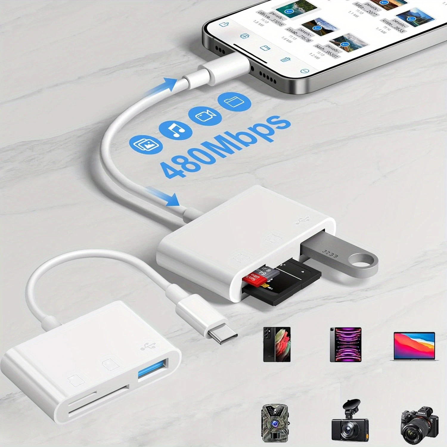 Пристрій для зчитування карток пам’яті USB C до SD/TF, зчитування карток 3 в 1 USB C, сумісний із iPhone 15 Pro iPad Mac MacBook, ноутбуком Android, ПК і Acc