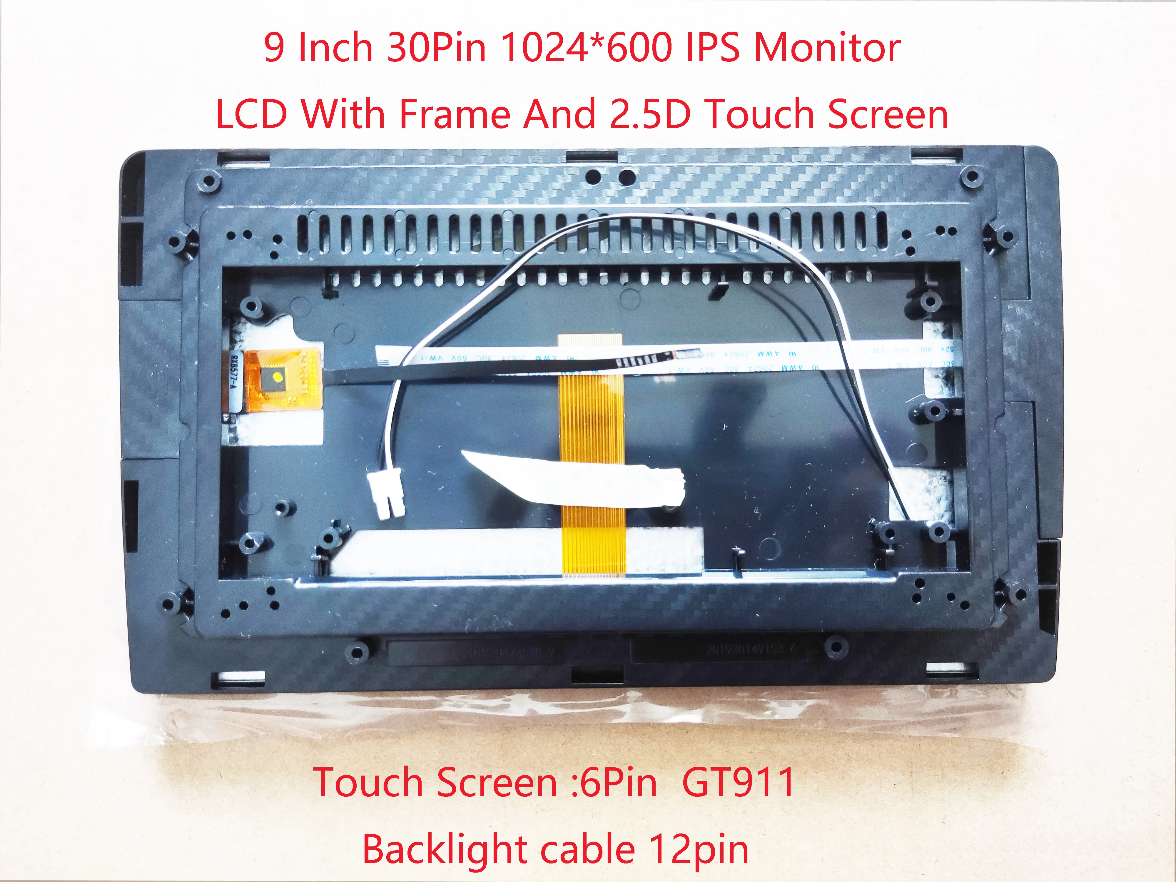 Polegada 30pin Ips Monitor 1024*600 com 2.5d Sensor Digitador 6pin Touch Screen Gt911 Gt915 e Painel de Vidro Frame 10.2