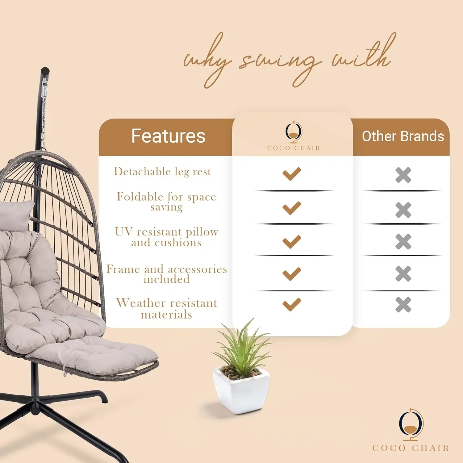 NEW-Hanging Egg Chair with Stand & Leg Rest | Gray Egg Chair Outdoor with Included Pillow | Swinging Chair for Outdoor and Indoo