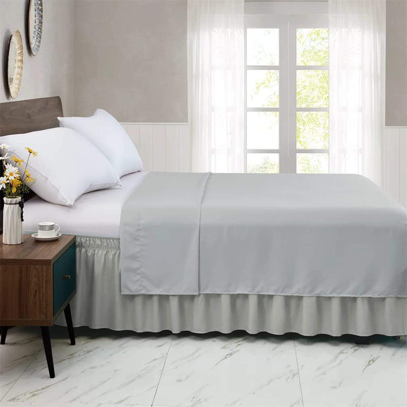 Description Picture 4 of itemElastic Ruffle Bed Skirt Solid Color Wrap Around Style Comfortable Fade Resistant Bed Cover Without Surface Twin Queen King Size