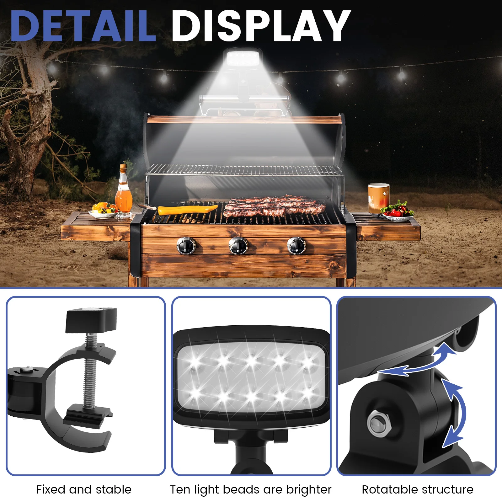 Grill Light with 10 Light Beads High Brightness BBQ Heat Resistant LED Grill Practical BBQ for Outdoor