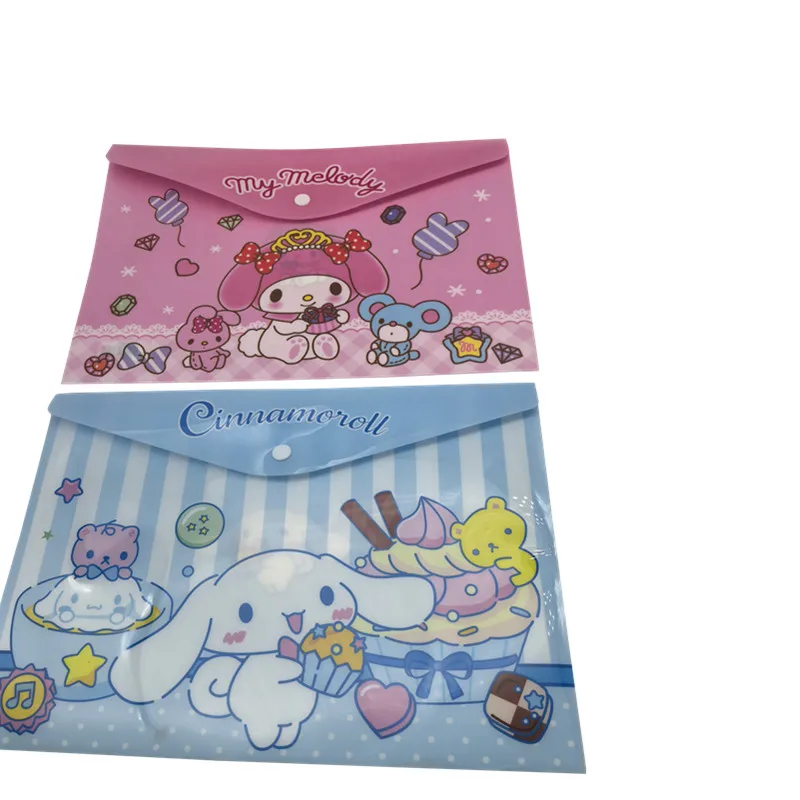 Anime Kuromi Plastic Folders Snap File Bag A4 Waterproof Folder Student Test Paper Office Supplies File Thickened Exam Bag 4pcs